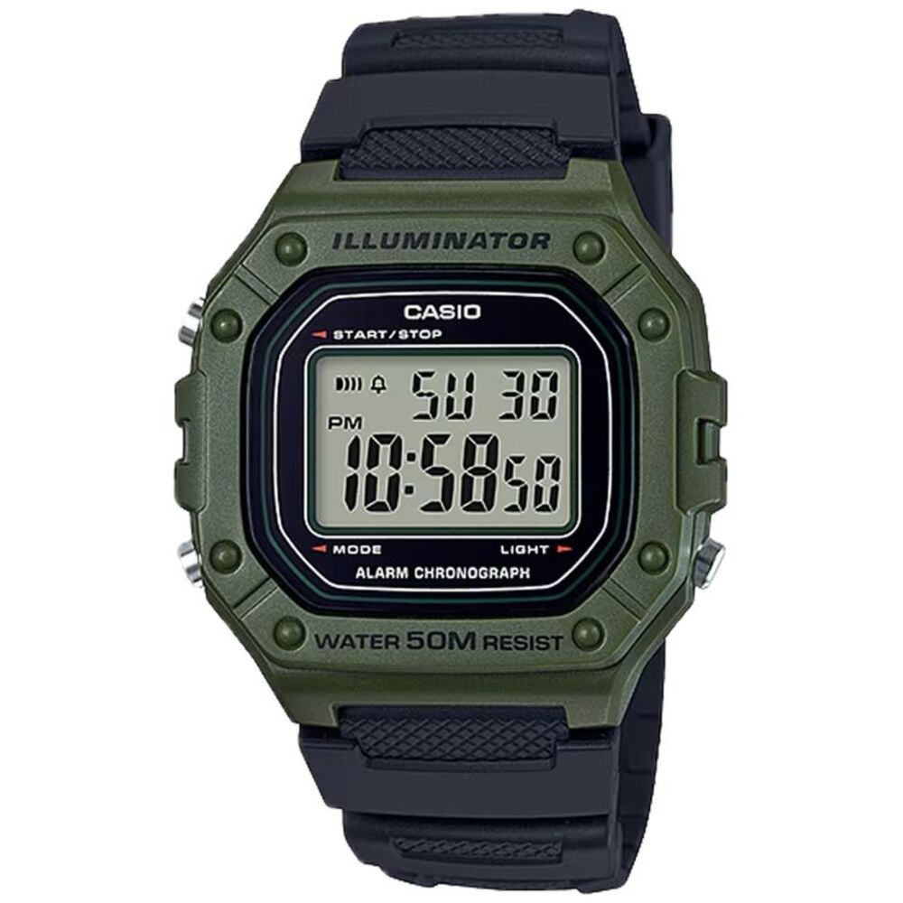 Casio Men's Water-Resistant Digital Watch with Green Dial - W-218H-3AVCF